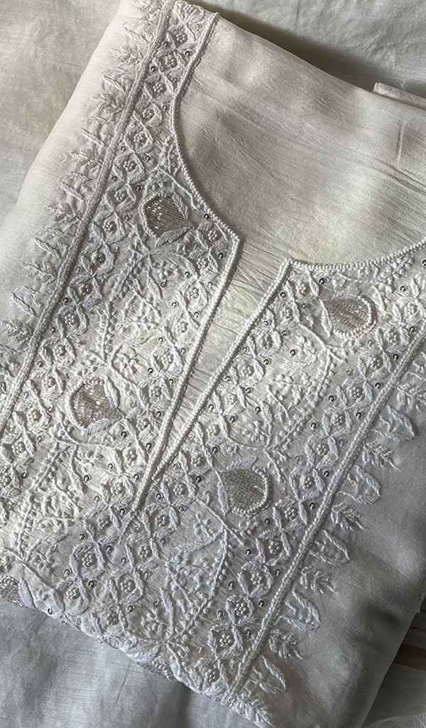 Irum Women's Lakhnavi Handcrafted Mul Chanderi Unstitched Kurta And Dupatta Set - HONC0278137