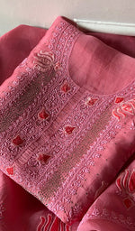 Load image into Gallery viewer, Women's Lakhnavi Handcrafted Pure Organza Chikankari Unstitched Kurta And Dupatta Set- HONC0351780