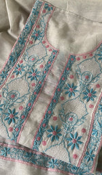 将图像加载到图库查看器中, Women's Lakhnavi Handcrafted Linen Cotton Semi -Stitched Kurta And Dupatta Set - HONC0269953