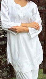 Load image into Gallery viewer, Women's Lakhnavi Handcrafted Modal Cotton Chikankari Top And Pant Set  - HONC0267544