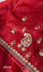 Load image into Gallery viewer, Women's Lakhnavi Handcrafted Pure Organza Chikankari Unstitched Kurta And Dupatta Set- HONC0335374