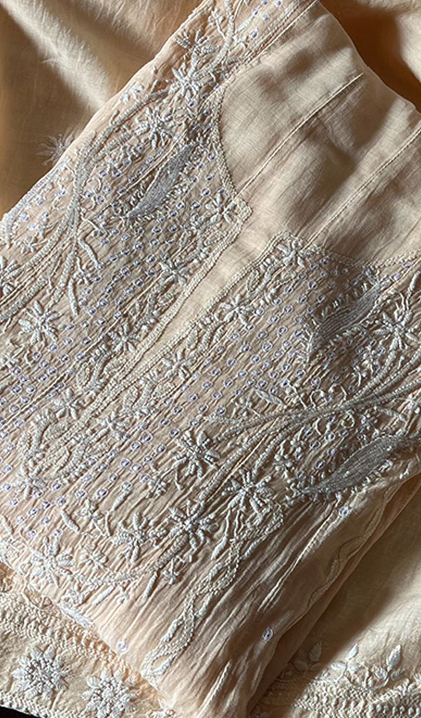 Laiba Women's Lakhnavi Handcrafted Mul Chanderi Semi - Stitched Anarkali And Dupatta Set  - HONC0288587