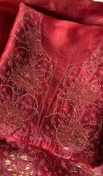 将图像加载到图库查看器中, Women's Lakhnavi Handcrafted Pure Organza Chikankari Unstitched Kurta And Dupatta Set- HONC02261147