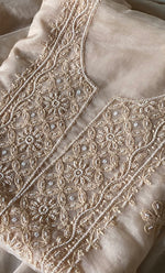 将图像加载到图库查看器中, Women's Lakhnavi Handcrafted Organza Chikankari Unstitched Full Suit Material - HONC0271202