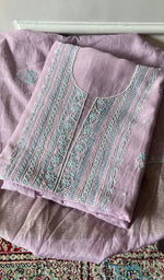 将图像加载到图库查看器中, Women's Lakhnavi Handcrafted Mul Chanderi Unstitched Chikankari Full Suit - HONC0371974