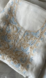 将图像加载到图库查看器中, Women's Lakhnavi Handcrafted Pure Organza Chikankari Unstitched Kurta And Dupatta Set- HONC0283105