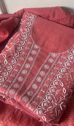 Load image into Gallery viewer, Women's Lakhnavi Handcrafted Mul Chanderi Unstitched Kurta And Dupatta Set - HONC0269579