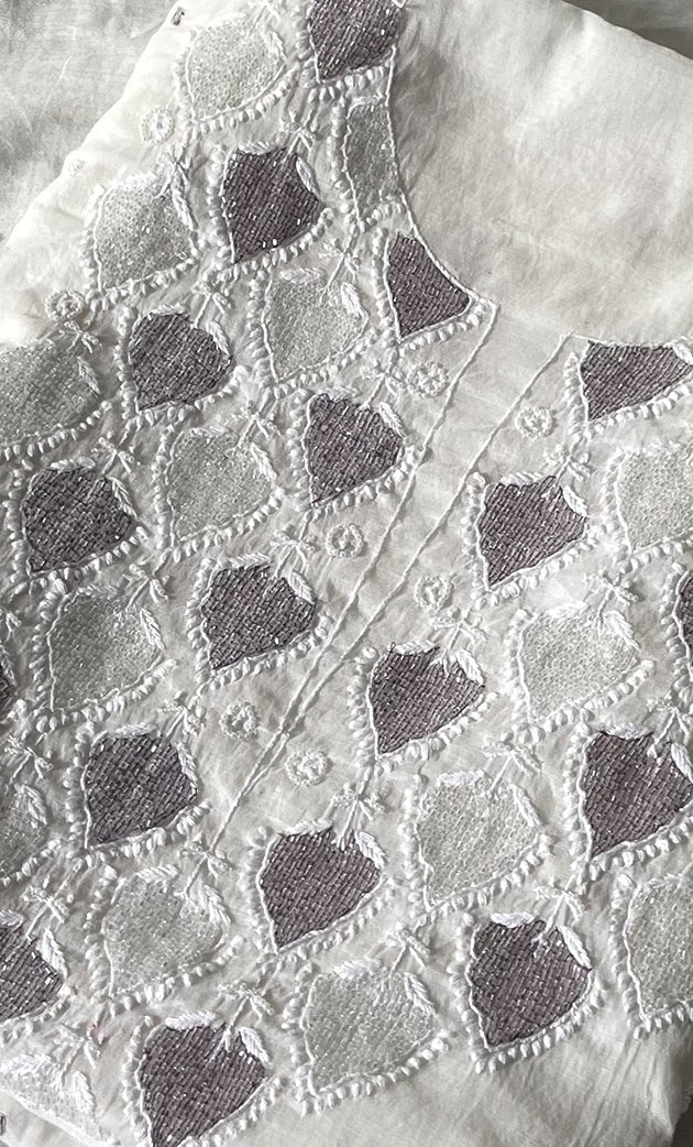 Amisha Women's Lakhnavi Handcrafted Mul Chanderi Unstitched Kurta And Dupatta Set - HONC0319464