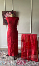 Load image into Gallery viewer, Women's Lakhnavi Handcrafted Mul Chanderi Unstitched Kurta And Dupatta Set- HONC0344194