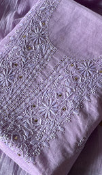 Load image into Gallery viewer, Women's Lakhnavi Handcrafted Mul Chanderi Chikankari Full Suit Material - HONC0282288