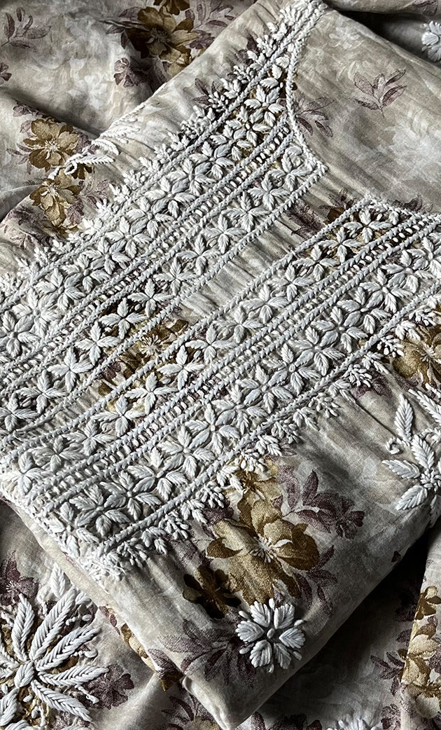 Women's Lakhnavi Handcrafted Cotton Chikankari Kurta And Kurta Dupatta Set - HONC0312693