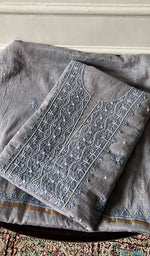Load image into Gallery viewer, Women's Lakhnavi Handcrafted Mul Chanderi Unstitched Chikankari Full Suit- HONC0354632