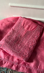 Load image into Gallery viewer, Women's Lakhnavi Handcrafted Pure Organza Chikankari Unstitched Kurta And Dupatta Set- HONC0327846