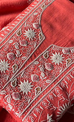 Load image into Gallery viewer, Women's Lakhnavi Handcrafted Munga Silk Chikankari Kurta And Dupatta Set- HONC0281962