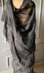 Load image into Gallery viewer, Women's Lucknowi Handcrafted Pure Organza Silk Chikankari Saree - HONC0236358