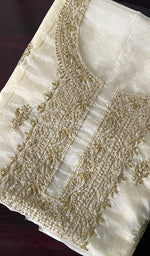 将图像加载到图库查看器中, Lakhnavi 手工制作的欧根纱 Chikankari 未缝合 Kurti 面料 - Honc0133590