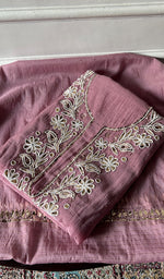 Load image into Gallery viewer, Women's Lakhnavi Handcrafted Mul Chanderi Unstitched Chikankari Full Suit Material - HONC0324546