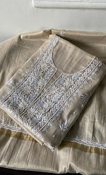 将图像加载到图库查看器中, Women's Lakhnavi Handcrafted Tissue Chanderi Unstitched Chikankari Kurta And Dupatta Set - HONC0339371