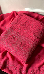 将图像加载到图库查看器中, Women's Lakhnavi Handcrafted Viscose Georgette Chikankari Full Suit Material - HONC0299910