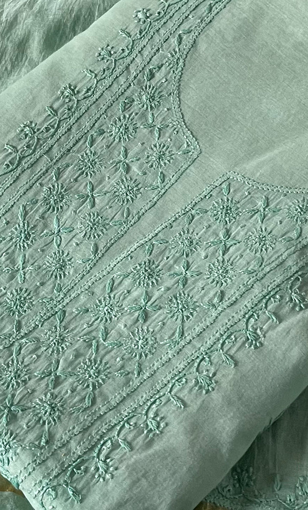 Women's Lakhnavi Handcrafted Mul Chanderi Chikankari Saree - HONC0317893
