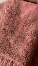 Load image into Gallery viewer, Women's Lakhnavi Handcrafted Maheswari Mul Chanderi Unstitched Chikankari Full Suit Material - HONC0278101