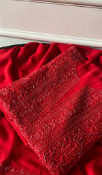 Load image into Gallery viewer, Women's Lakhnavi Handcrafted Pure Silk Georgette Chikankari Unstitched Kurta And Dupatta Set - HONC0346864