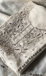 Load image into Gallery viewer, Women's Lakhnavi Handcrafted Pure Organza Chikankari Unstitched Kurta And Dupatta Set- HONC0319070