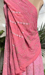 Load image into Gallery viewer, Women's Lakhnavi Handcrafted Bridal Pure Silk Georgette Chikankari Lehenga Set - HONC0269069