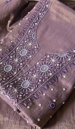 Load image into Gallery viewer, Women's Lakhnavi Handcrafted Tissue Chanderi Unstitched Kurta And Dupatta Set - HONC0270487