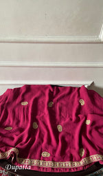Load image into Gallery viewer, Women's Lakhnavi Handcrafted Pure Silk Georgette Chikankari Unstitched Kurta And Dupatta Set - HONC0329374