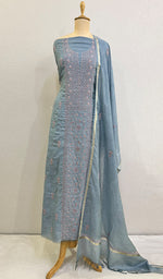 Load image into Gallery viewer, Women's Lakhnavi Handcrafted Chanderi Silk Chikankari Kurta Dupatta Set - HONC0135400