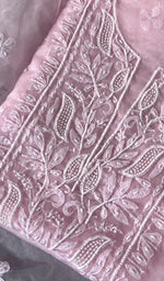 将图像加载到图库查看器中, Women's Lakhnavi Handcrafted Organza Chikankari Unstitched Full Suit Material - HONC0271208