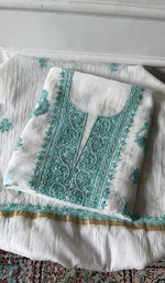 将图像加载到图库查看器中, Women's Lakhnavi Handcrafted Chanderi Silk Unstitched Kurta And Dupatta Set - HONC0366812