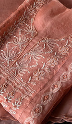 将图像加载到图库查看器中, Women's Lakhnavi Handcrafted Pure Organza Chikankari Semi - Stitched Kurta And Dupatta Set- HONC0310093