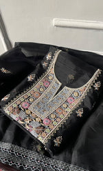 Load image into Gallery viewer, Women's Lakhnavi Handcrafted Pure Organza Chikankari Unstitched Kurta And Dupatta Set- HONC0335375