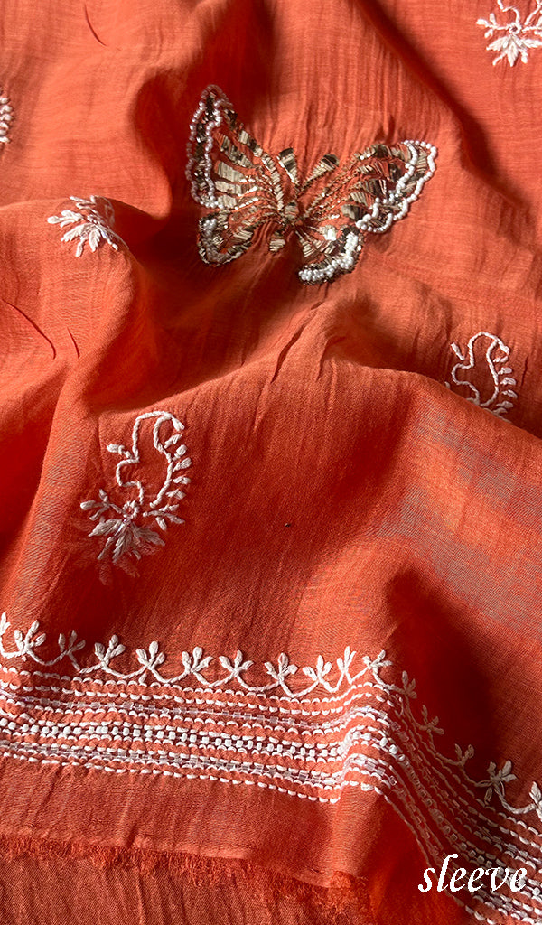 Haaniya Women's Lakhnavi Handcrafted Mul Chanderi Unstitched Kurta And Dupatta Set - HONC0260574