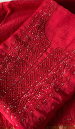 Load image into Gallery viewer, Women's Lakhnavi Handcrafted Mul Chanderi Unstitched Chikankari Full Suit Material - HONC0345013