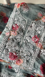 Load image into Gallery viewer, Women's Lakhnavi Handcrafted Organza Chikankari Unstitched Kurta And Dupatta Set - HONC0144734