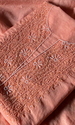 Load image into Gallery viewer, Women's Lakhnavi Handcrafted Mul Chanderi Unstitched Chikankari Full Suit Material - HONC0307155