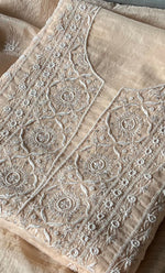 Load image into Gallery viewer, Irum Women's Lakhnavi Handcrafted Unstitched Mul Chanderi Kurta And Dupatta Set - HONC0286673