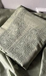 将图像加载到图库查看器中, Women's Lucknowi Handcrafted Chanderi Silk Chikankari Full Suit Material - HONC0322746