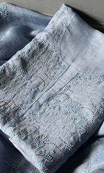 Load image into Gallery viewer, Women's Lakhnavi Handcrafted Pure Organza Chikankari Unstitched Kurta And Dupatta Set- HONC0279308