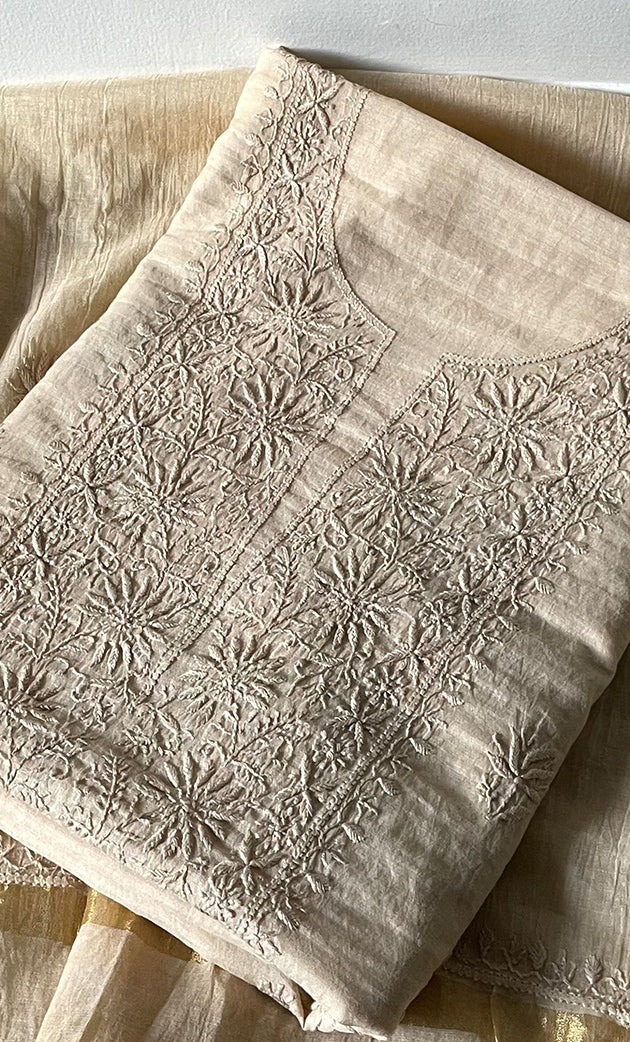 Women's Lakhnavi Handcrafted Mul Chanderi Chikankari Saree - HONC0312055