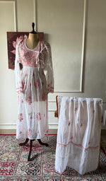 Load image into Gallery viewer, Women's Lakhnavi Handcrafted Mul Chanderi Semi - Stitchd Angrakha And Dupatta Set - HONC0344312