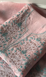 Load image into Gallery viewer, Mainaaj Women's Lakhnavi Handcrafted Pure Organza Chikankari Unstitched Kurta And Dupatta Set- HONC0330937