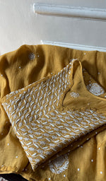 Load image into Gallery viewer, Aarushi Women's Lakhnavi Handcrafted Mul Chanderi Semi - stitched Chikankari Full Suit Material - HONC0349082