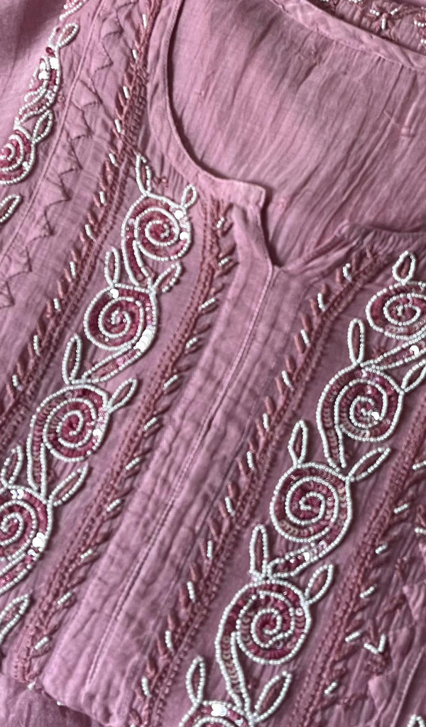 Aaliyah Women's Lakhnavi Handcrafted Mul Chanderi Semi - Stitched Kurta And Dupatta Set - HONC0253630