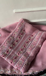 Load image into Gallery viewer, Women's Lakhnavi Handcrafted Pure Organza Chikankari Unstitched Kurta And Dupatta Set- HONC0339421