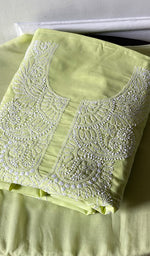 将图像加载到图库查看器中, Women's Lakhnavi Handcrafted Cotton Unstitched Chikankari Suit Material - HONC0360798