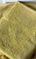 Load image into Gallery viewer, Women's Lakhnavi Handcrafted Tissue Chanderi Unstitched Chikankari Kurta And Dupatta Set - HONC0248436